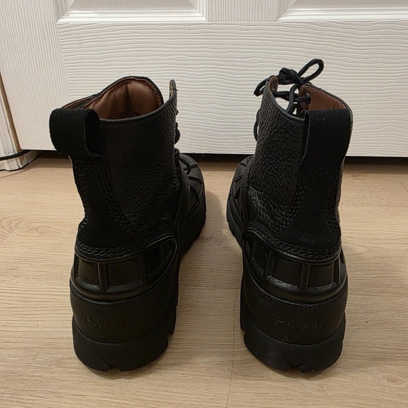 Polo Ralph Lauren Black Leather Lace Up Waterproof Oslo Low Ankle Boots Size 12D - Picture 4 of 8